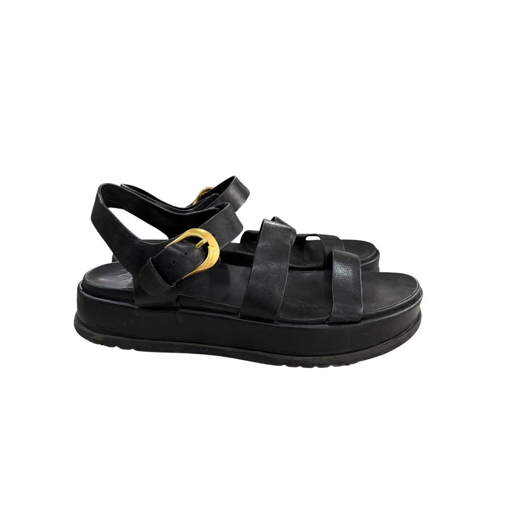27 Edit Naturalizer Zizi Black Platform Strappy Sandals Gold Buckle Womens 9.5M